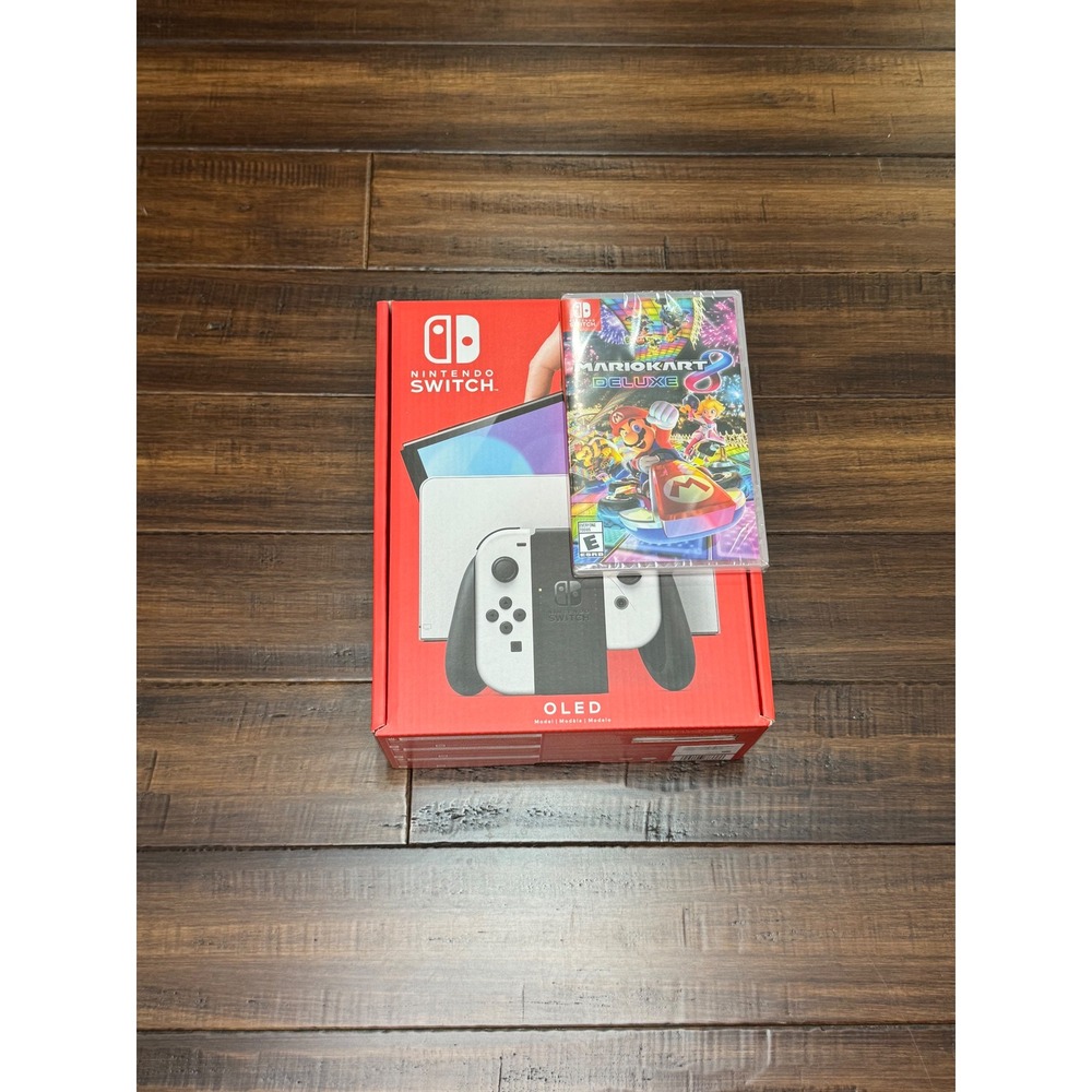 Nintendo Switch OLED Model White Console Bundle with Mario Kart 8 Deluxe New